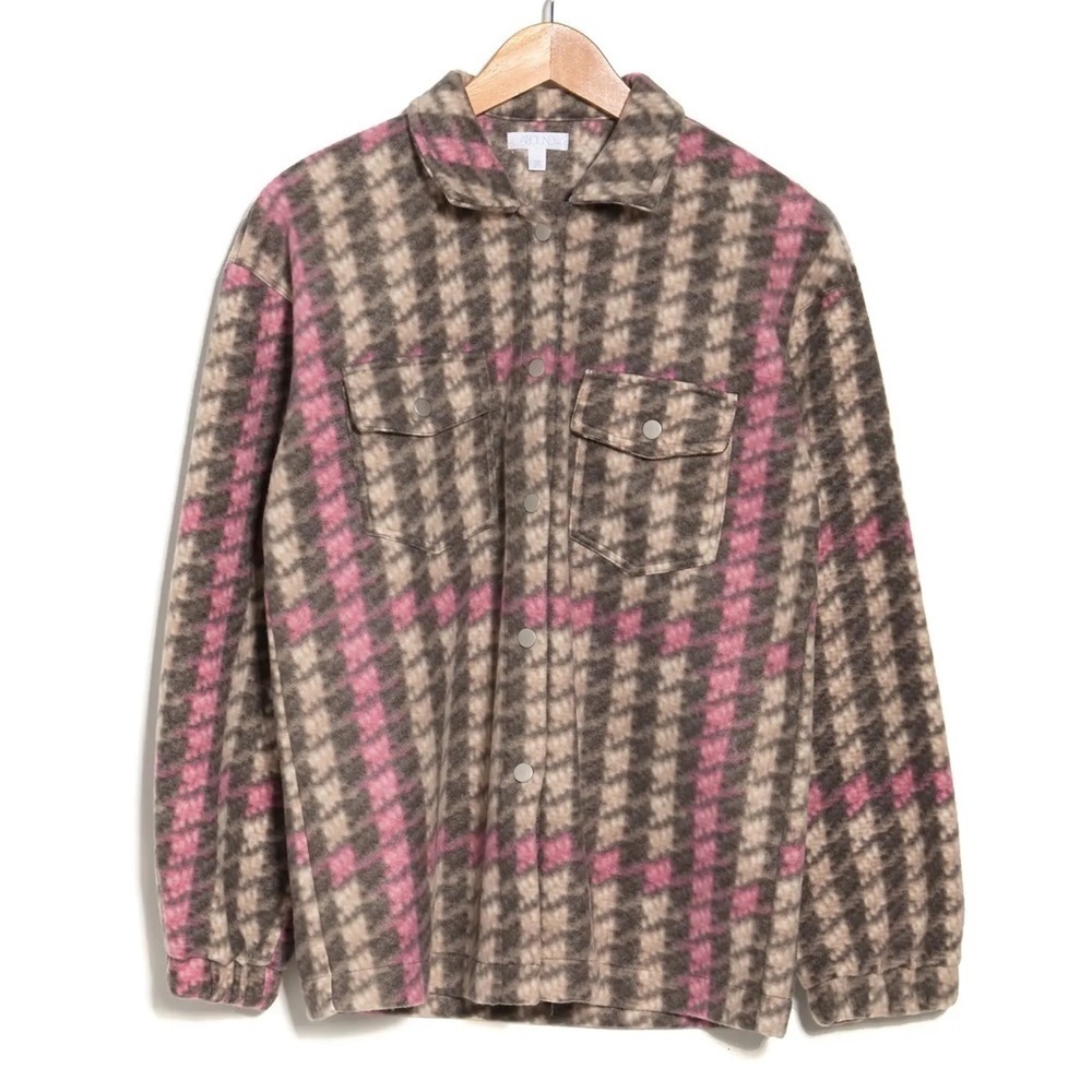 NWT Abound Plaid Pink Brushed Collared Button Down Shirt Jacket Size Medium M